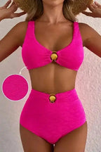 High Waisted Swimsuit Gold Shell Bikini Swimsuit - Rose Red