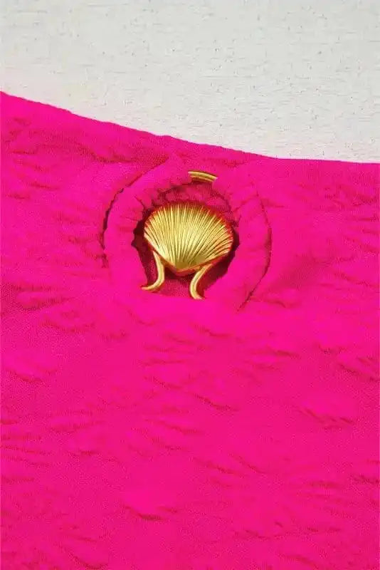 High Waisted Swimsuit Gold Shell Bikini Swimsuit - Rose Red