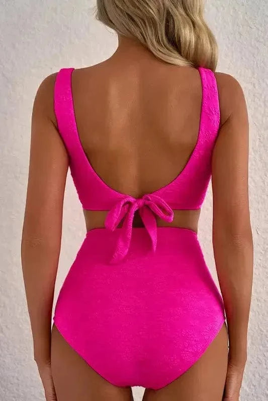 High Waisted Swimsuit Gold Shell Bikini Swimsuit - Rose Red