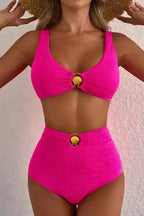 High Waisted Swimsuit Gold Shell Bikini Swimsuit - Rose Red
