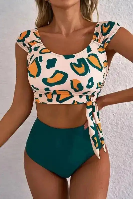 High Waisted Swimsuit Green / S / 85%Polyester+15%Elastane Jungle Chic Bikini - High Waist