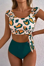 High Waisted Swimsuit Green / S / 85%Polyester+15%Elastane Jungle Chic Bikini - High Waist