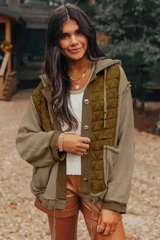 Hood Jackets Boho Quilted Hoodie Jacket
