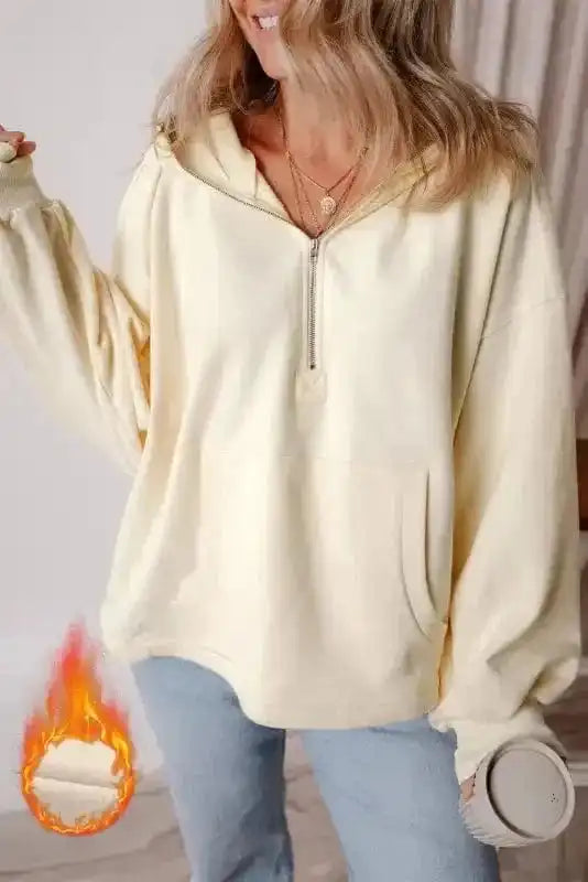 Hoodies Beige / S / 50%Polyester+50%Cotton Cozy Kangaroo Pocket Fleece Hoodie