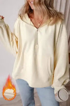 Hoodies Beige / S / 50%Polyester+50%Cotton Cozy Kangaroo Pocket Fleece Hoodie