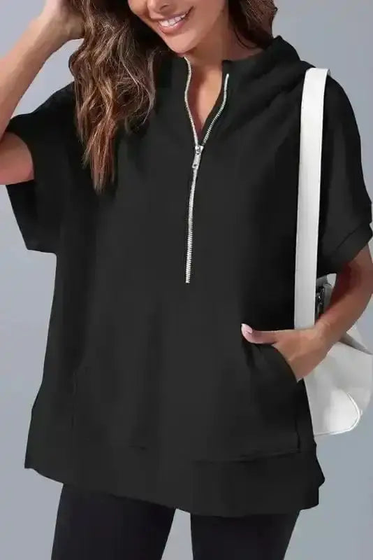 Hoodies Black / S / 65%Polyester+35%Cotton Half Zip Hopper Hoodie