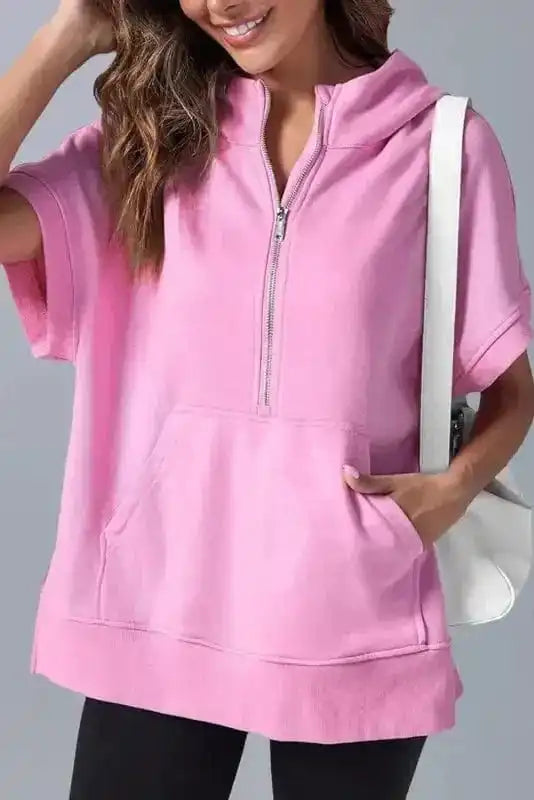 Hoodies Bonbon / S / 65%Polyester+35%Cotton Half Zip Hopper Hoodie