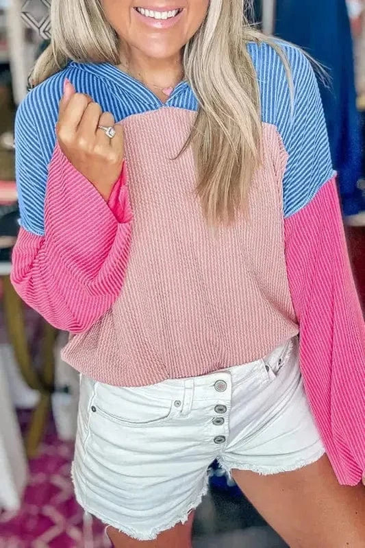 Hoodies Pink / S / 75%Polyester+20%Viscose+5%Elastane Casual Chroma Knit Hoodie