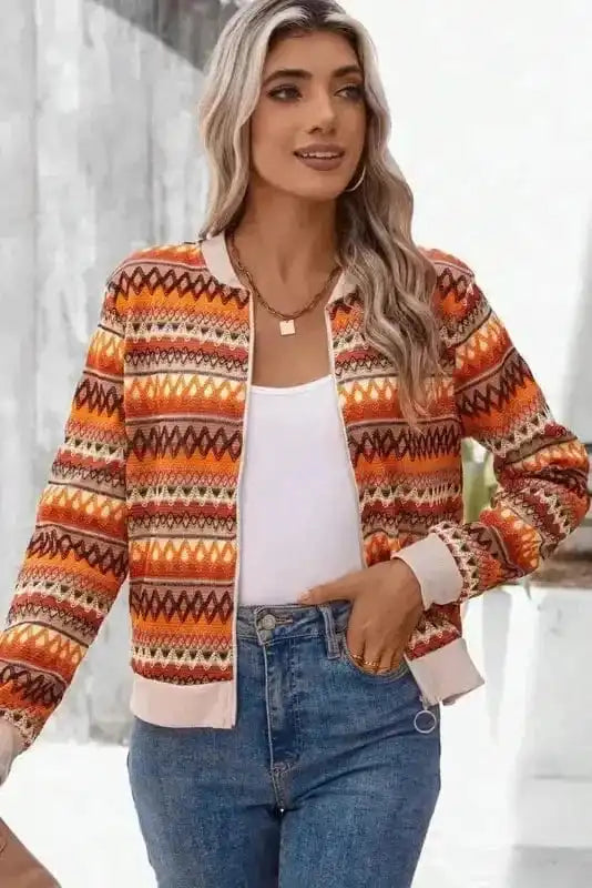 Jackets Boho Chic Stripe Zip Jacket