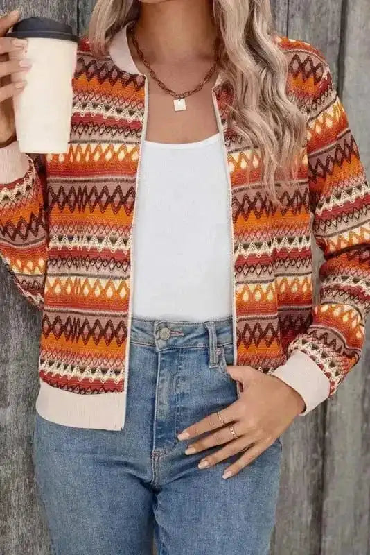 Jackets Boho Chic Stripe Zip Jacket