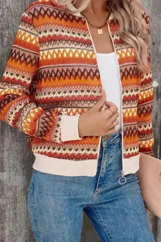 Jackets Boho Chic Stripe Zip Jacket