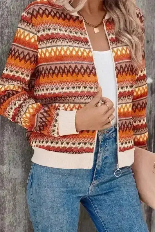 Jackets Boho Chic Stripe Zip Jacket