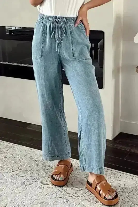 Loose straight leg denim jeans front view — Fashionfitz UK