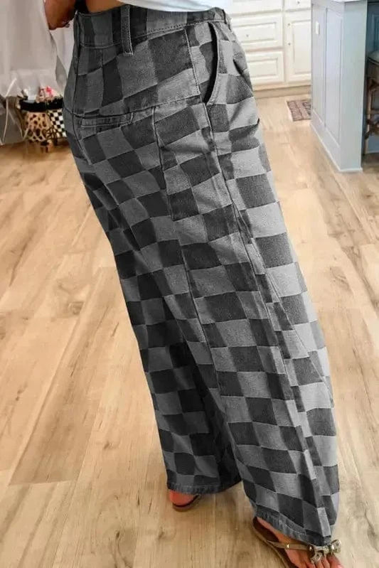 Jeans Urban Checkered Charcoal Denim – Wide Leg Jeans