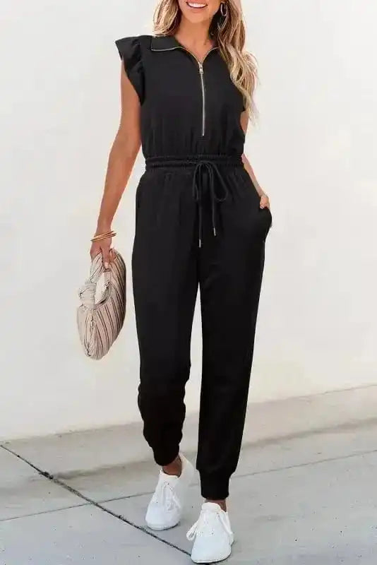 Jumpsuits Black / S / 80%Polyester+20%Cotton Zipped Elegance Casual Jumpsuit