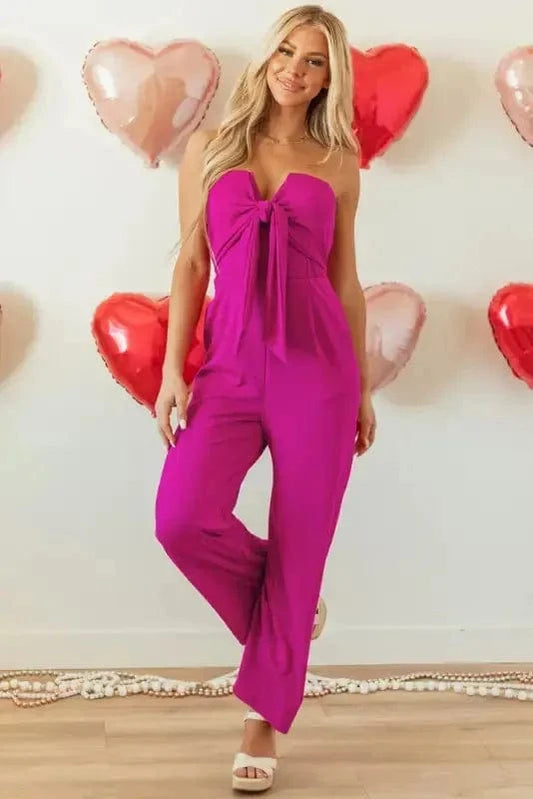 Jumpsuits Bright Pink / S / 50%Viscose+45%Polyester+5%Elastane Fuchsia Flair Strapless Jumpsuit