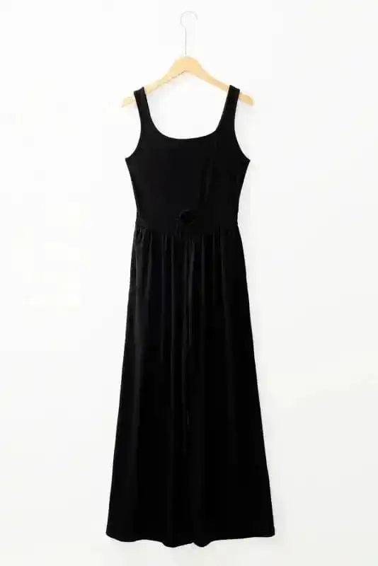 Jumpsuits Peekaboo Wide Leg Jumpsuit - Black Square Neck Sleeveless