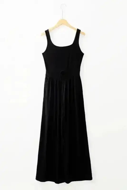 Jumpsuits Peekaboo Wide Leg Jumpsuit - Black Square Neck Sleeveless