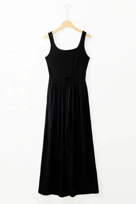 Jumpsuits Peekaboo Wide Leg Jumpsuit - Black Square Neck Sleeveless