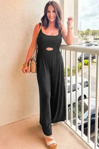 Jumpsuits Peekaboo Wide Leg Jumpsuit - Black Square Neck Sleeveless