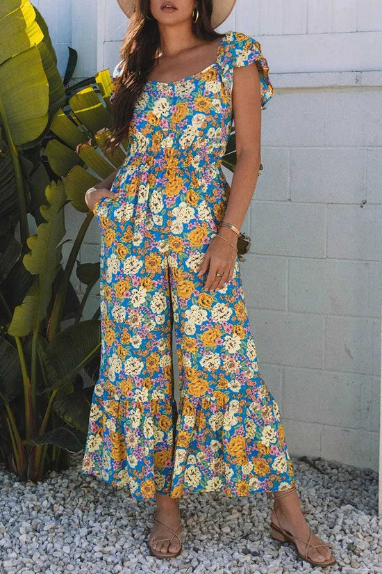 Jumpsuits Yellow Floral Elegant Jumpsuit