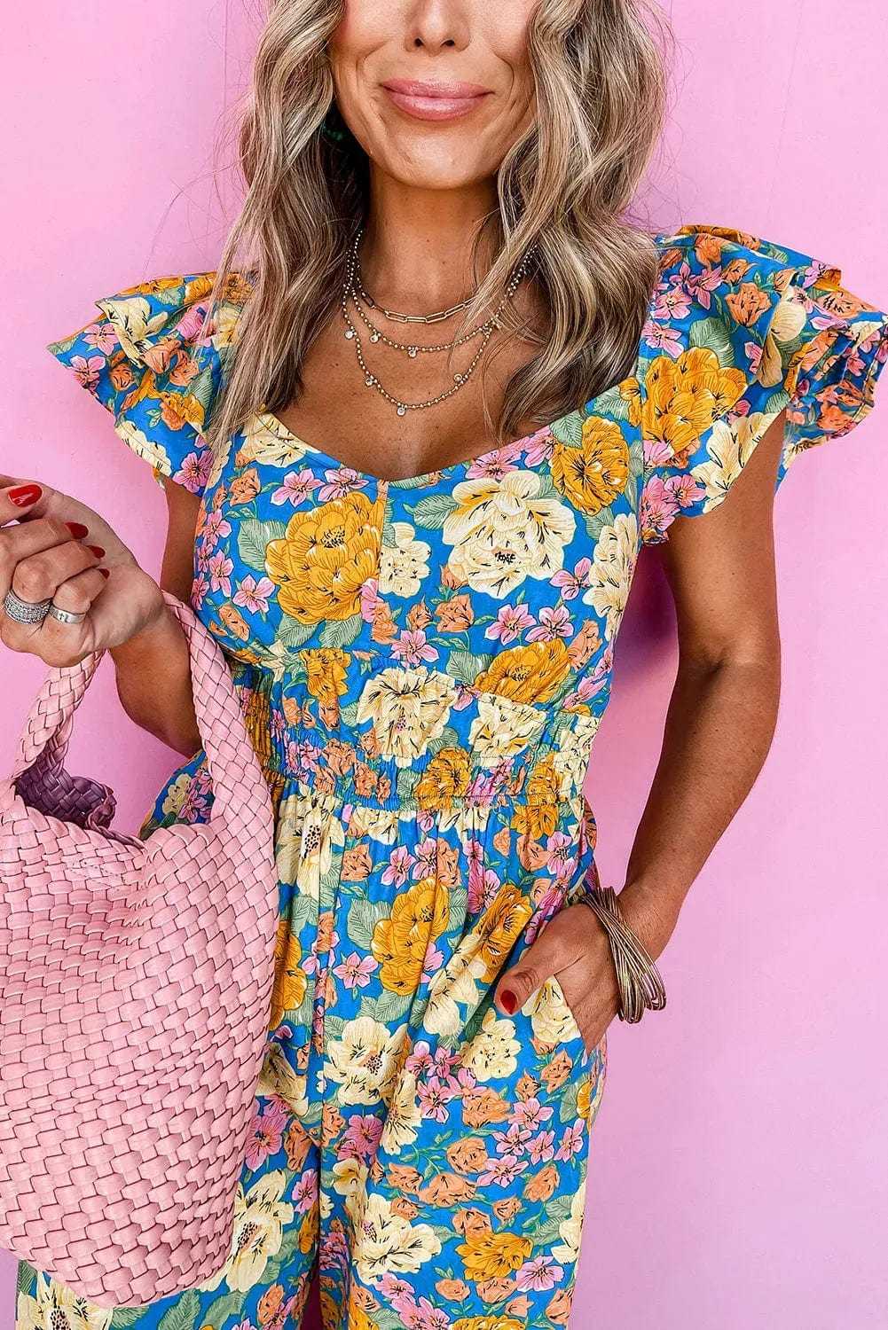 Jumpsuits Yellow Floral Elegant Jumpsuit