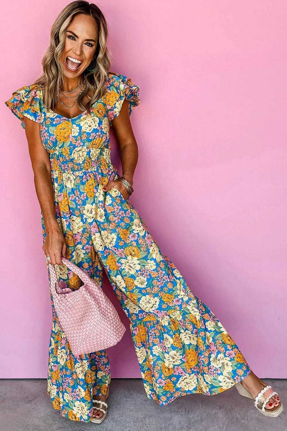 Jumpsuits Yellow Floral Elegant Jumpsuit