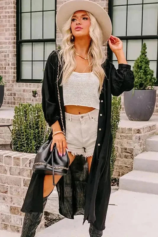 Kimonos Flowy Button-Up Kimono Jacket