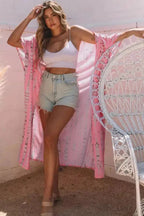 Kimonos Pink / ONE SIZE / 100%Polyester Boho Tie-Dye Open Front Kimono