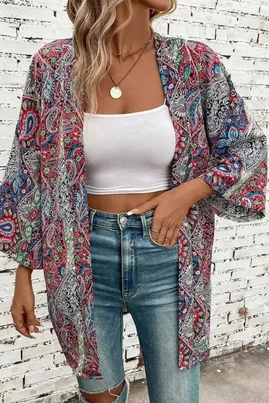 Kimonos Red / S / 100%Polyester Paisley Panache Kimono