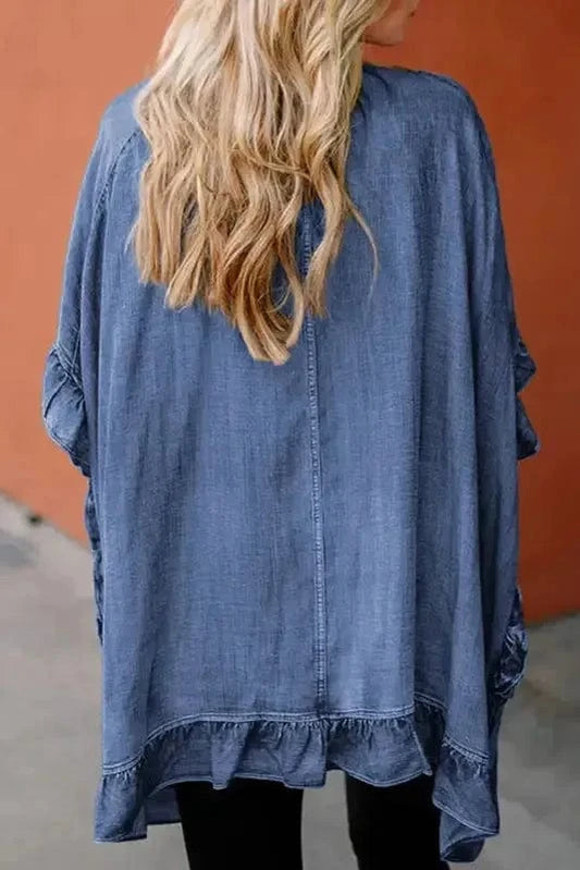 Kimonos Ruffled Elegance Chambray Kimono