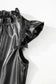 Leather Tops Black PU Leather Frilly Ruffle Trim Blouse | FashionFitz