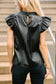 Leather Tops Black PU Leather Frilly Ruffle Trim Blouse | FashionFitz