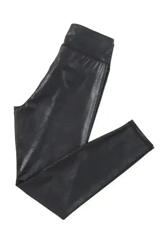 Leggings Black Crossed Dip Waist Sleek Leather Leggings