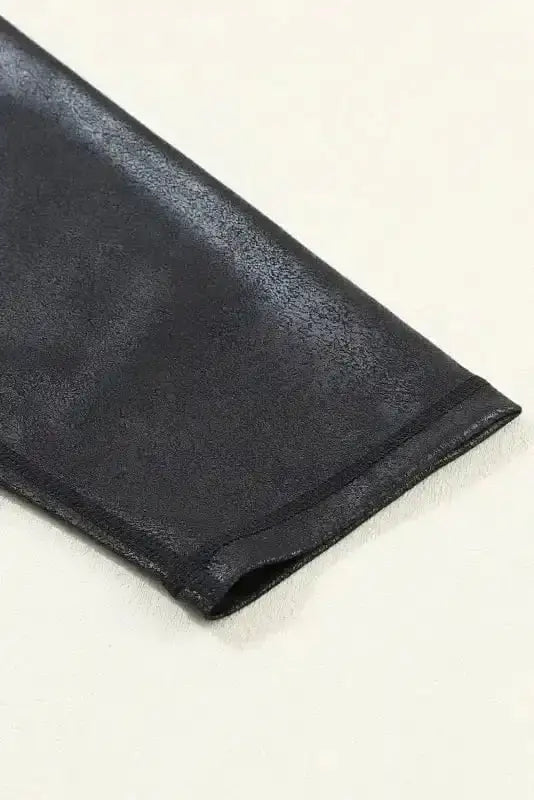 Leggings Black Crossed Dip Waist Sleek Leather Leggings