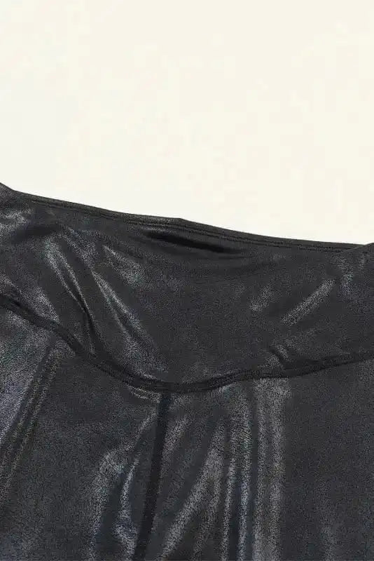 Leggings Black Crossed Dip Waist Sleek Leather Leggings