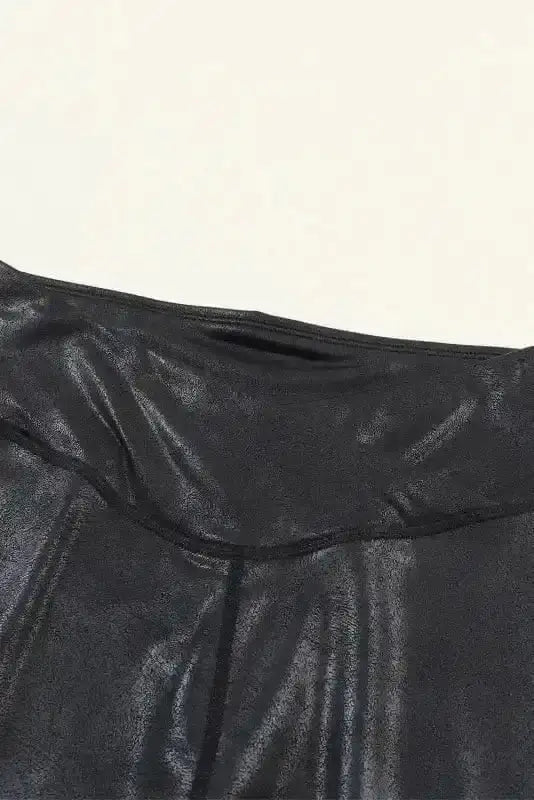 Leggings Black Crossed Dip Waist Sleek Leather Leggings