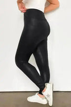 Leggings Black Crossed Dip Waist Sleek Leather Leggings
