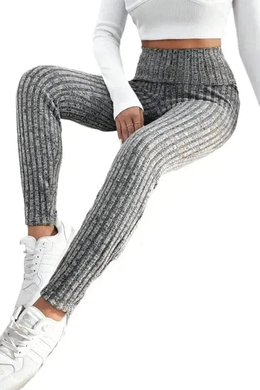 Leggings Wide Waistband Ribbed Textured Knit Leggings