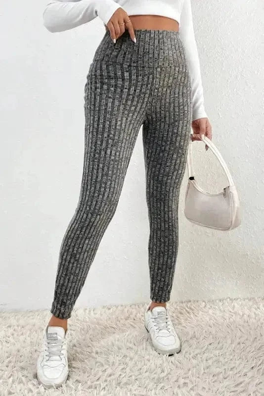 Leggings Wide Waistband Ribbed Textured Knit Leggings