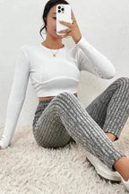 Leggings Wide Waistband Ribbed Textured Knit Leggings