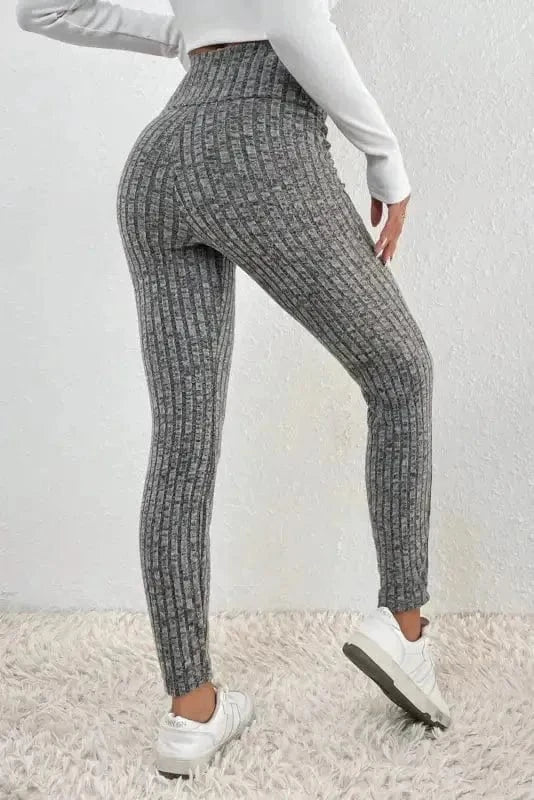 Leggings Wide Waistband Ribbed Textured Knit Leggings