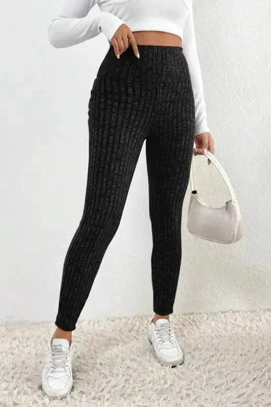 Leggings Wide Waistband Ribbed Textured Knit Leggings