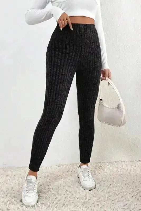 Leggings Wide Waistband Ribbed Textured Knit Leggings