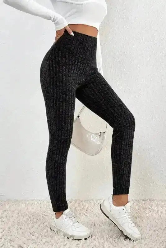Leggings Wide Waistband Ribbed Textured Knit Leggings