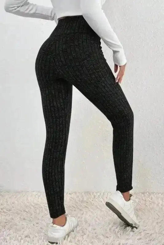 Leggings Wide Waistband Ribbed Textured Knit Leggings