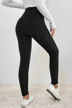 Leggings Wide Waistband Ribbed Textured Knit Leggings