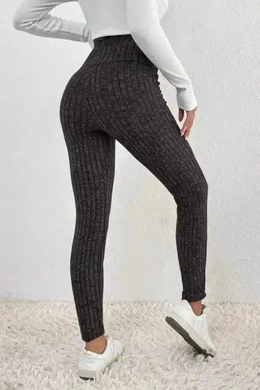 Leggings Wide Waistband Ribbed Textured Knit Leggings