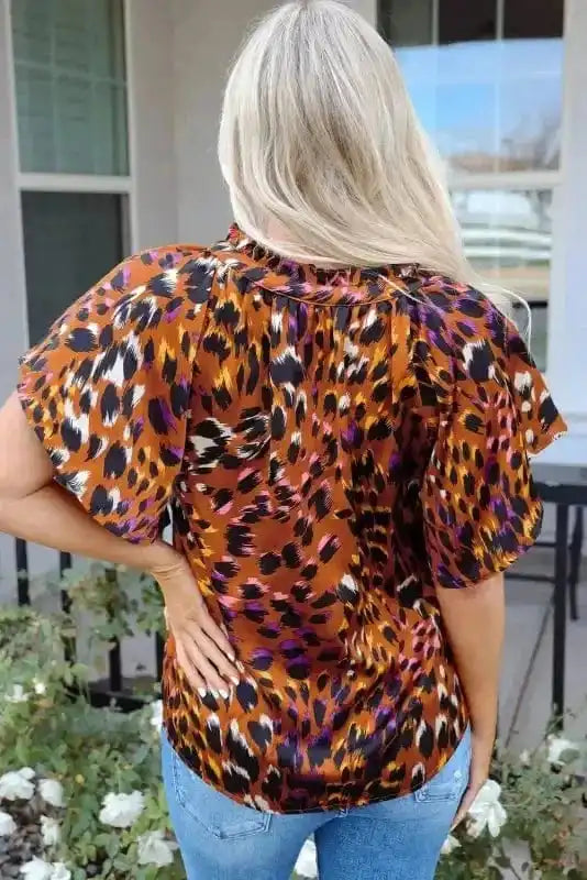Leopard Blouses Leopard Draped Blouse - Short Sleeve