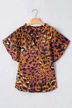 Leopard Blouses Leopard Draped Blouse - Short Sleeve